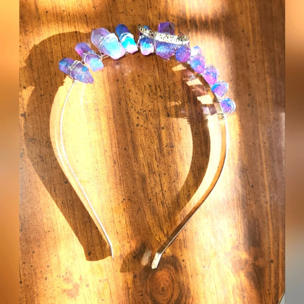 Ombre Violet & Blue Metal Double Terminated Quartz Moon Fairy Headband